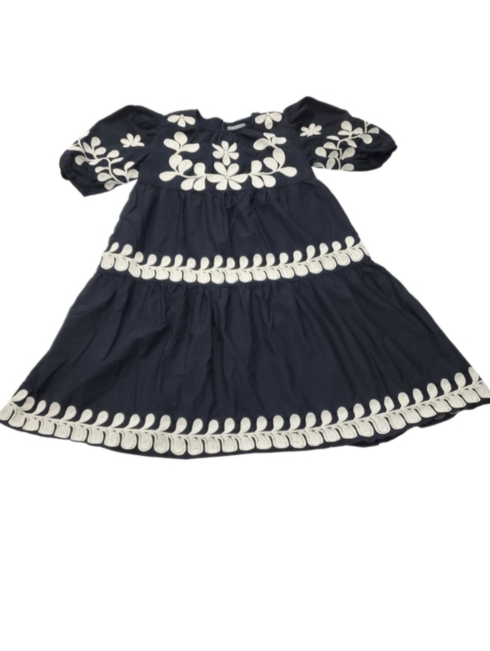 Anthropologie Embroidered Puff-Sleeve Black Midi Dress Boho Relaxed Cotton Sz LP - Picture 3 of 13